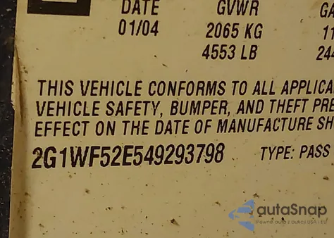 2004 Chevrolet Impala from USA, damaged, VIN 2G1WF52E549293798